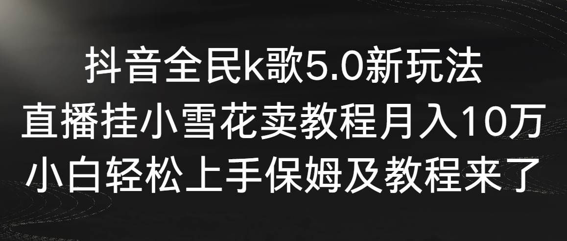 抖音全民k歌5.0新玩法，直播挂小雪花卖教程月入10万，小白轻松上手，保...