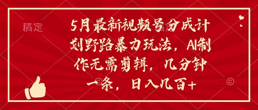 5月最新视频号分成计划野路暴力玩法，ai制作，无需剪辑。几分钟一条，...